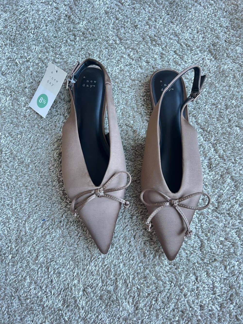 a new day Taupe Pointed Slingback Bow Flats. Size 8.5